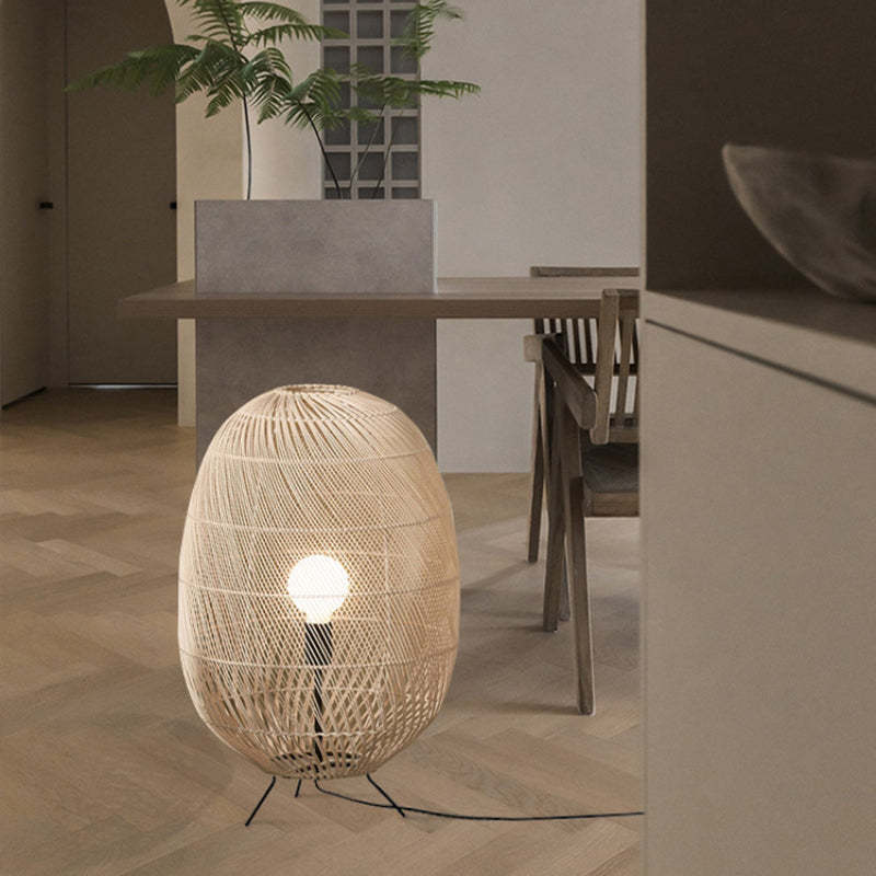 Natural Rattan Midi Floor Lamp for Living Room -Homdiy