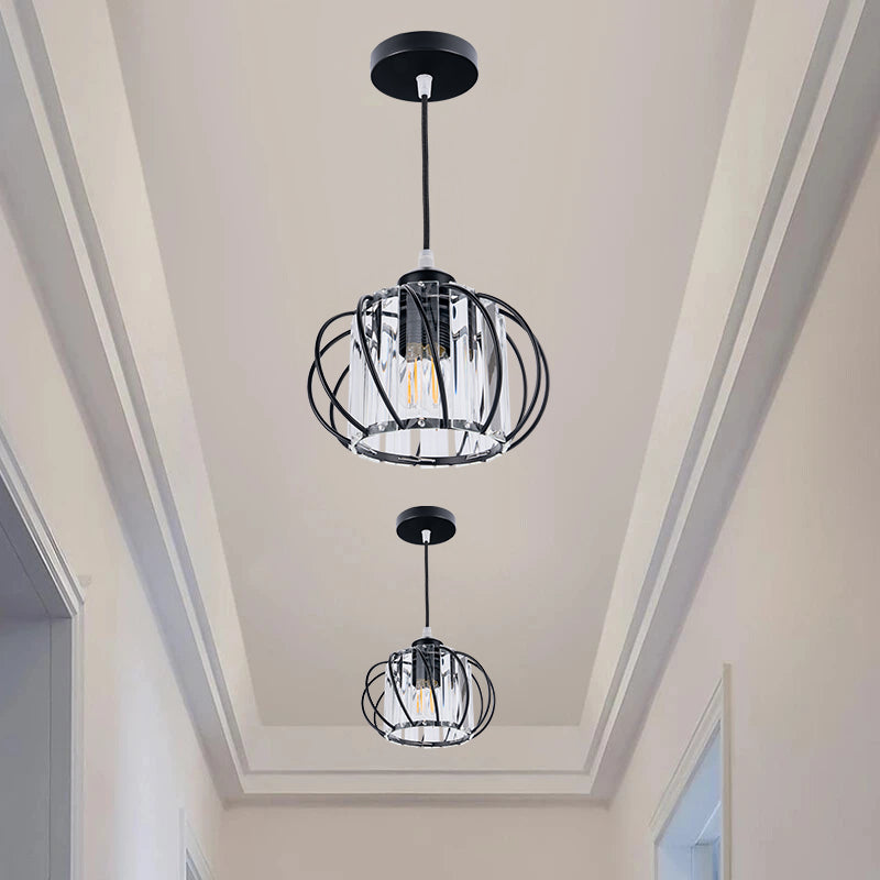 Glass Pendant Light - Globular Hallway Lamp Black Pendant Lighting