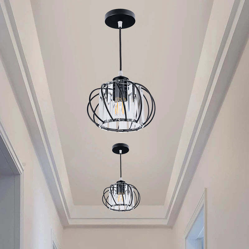 Glass Pendant Light - Globular Hallway Lamp Black Pendant Lighting