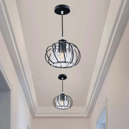Glass Pendant Light - Globular Hallway Lamp Black Pendant Lighting