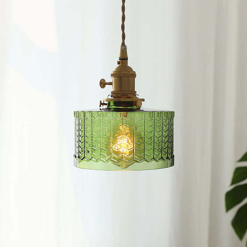 Retro Short Cylinder Wavy Glass Pendant Light -Homdiy