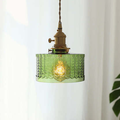 Retro Short Cylinder Wavy Glass Pendant Light -Homdiy