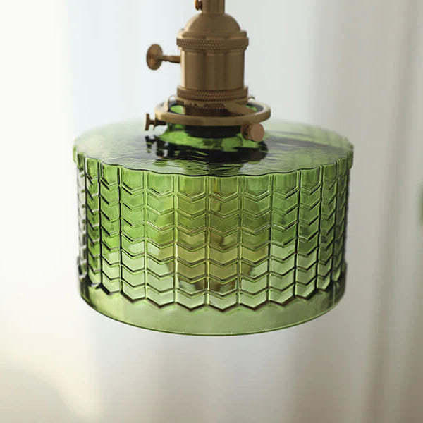 Retro Short Cylinder Wavy Glass Pendant Light -Homdiy