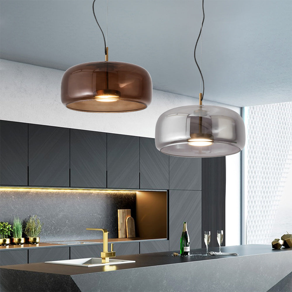 Modern Rounded Smoked Glass LED Pendant Light -Homdiy