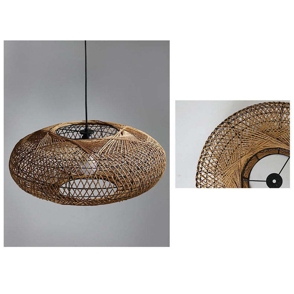 Boho Lantern Rattan Woven Pendant Light Lampshade -Homdiy