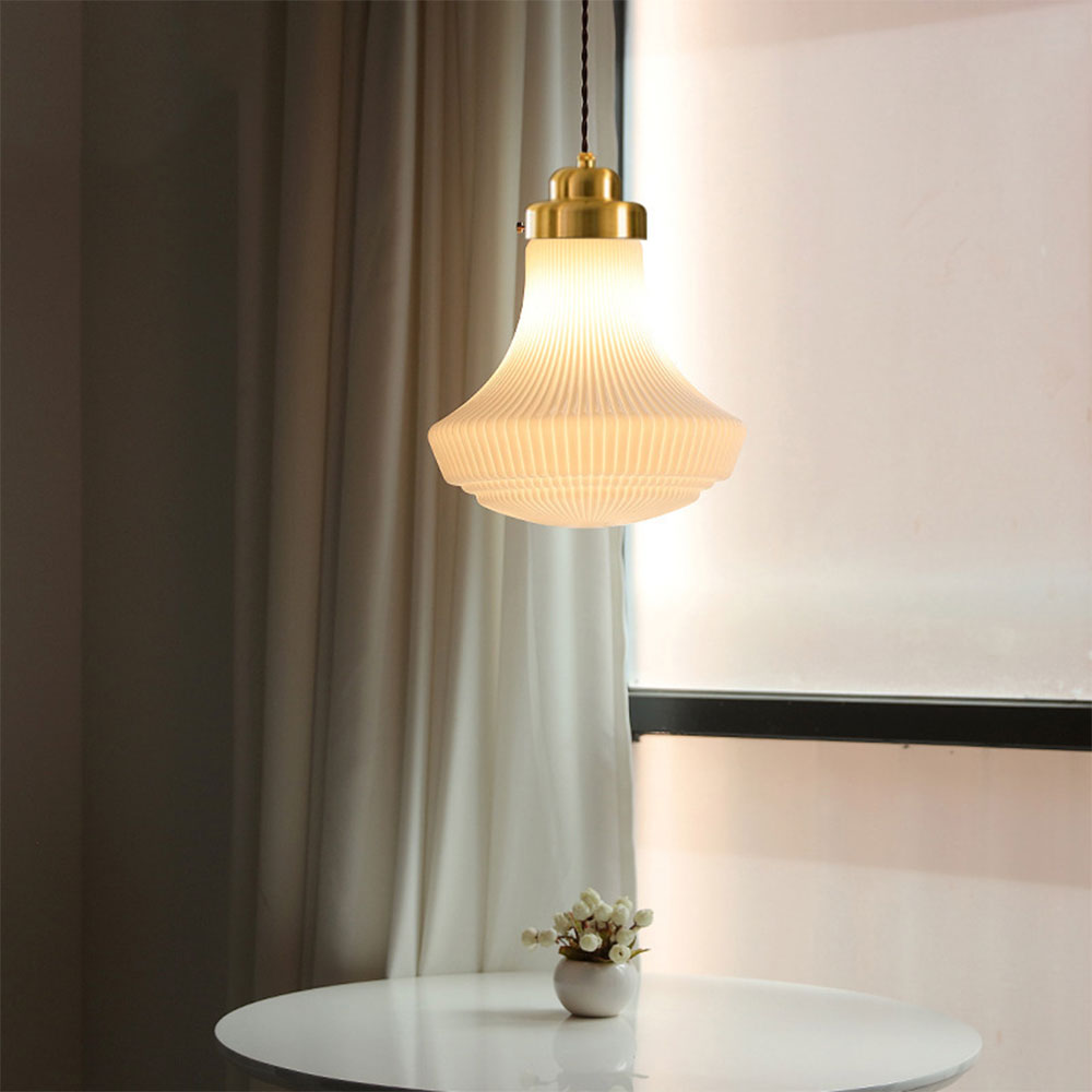 Retro White Thread Glass Hanging Pendant Light -Homdiy