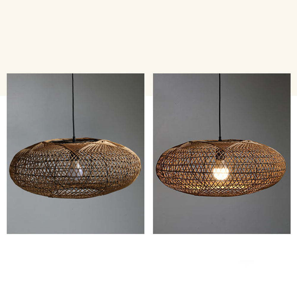Boho Lantern Rattan Woven Pendant Light Lampshade -Homdiy