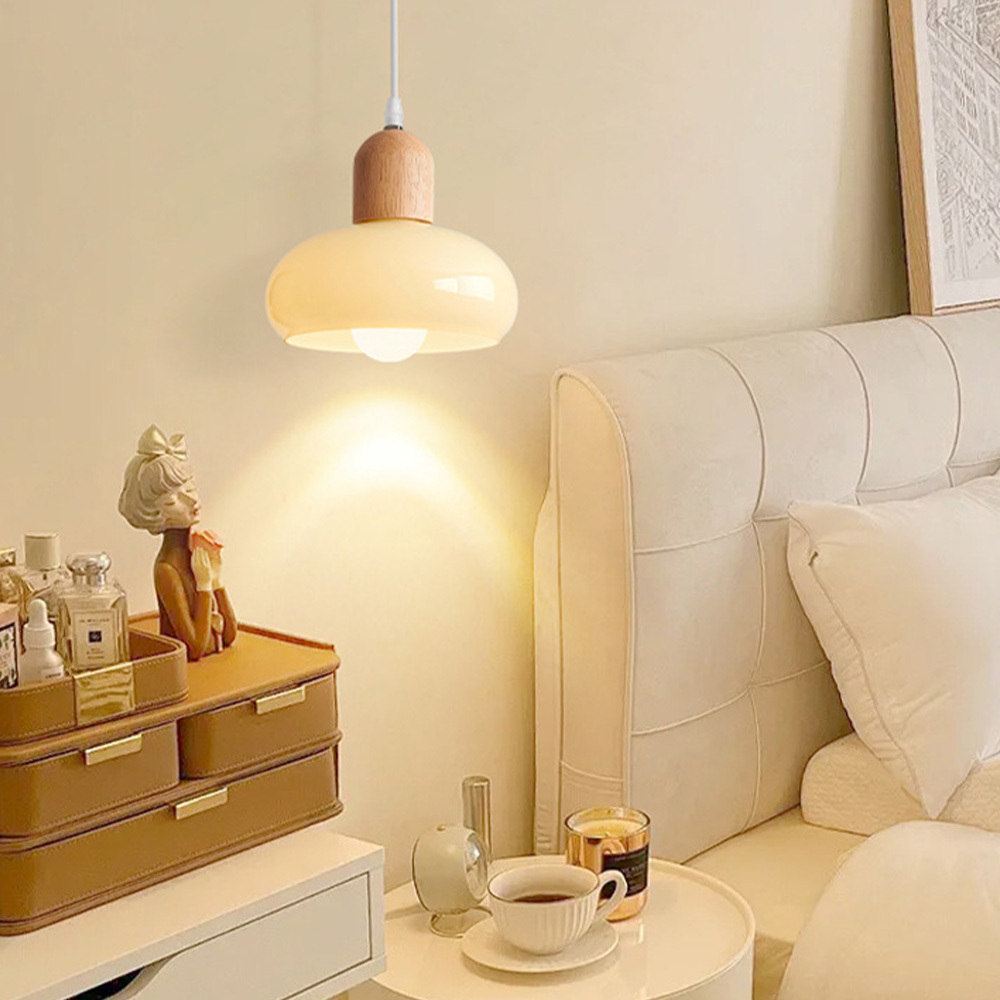 Retro Elegant Glass Round Pendant Light For Bedroom