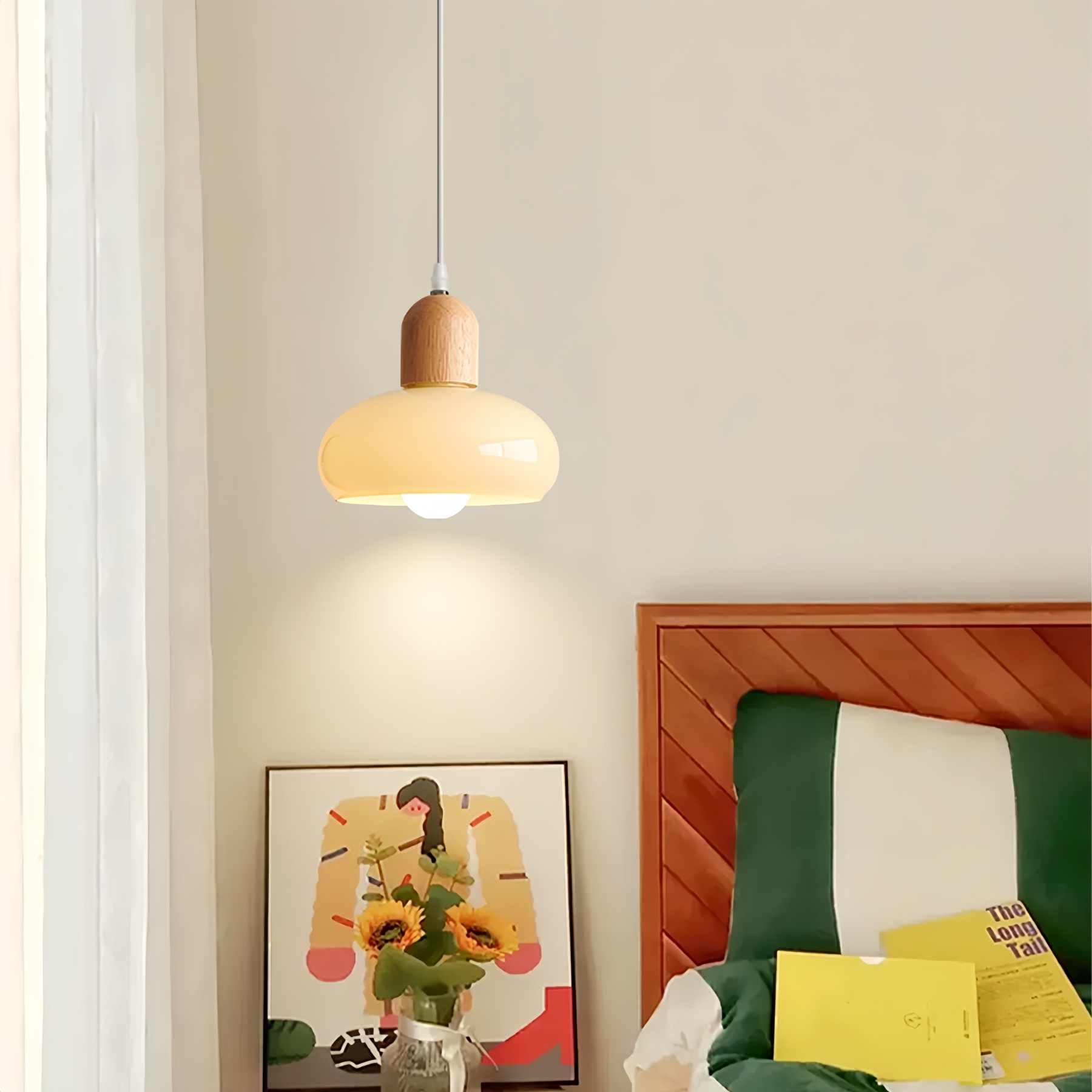 Retro Elegant Glass Round Pendant Light For Bedroom