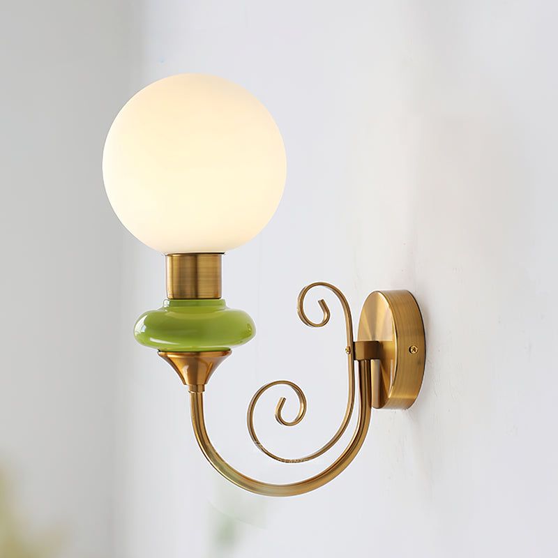 Onyx Iron Golden Finish Frame Spherical Glass 1-Light Wall Sconce -Homdiy