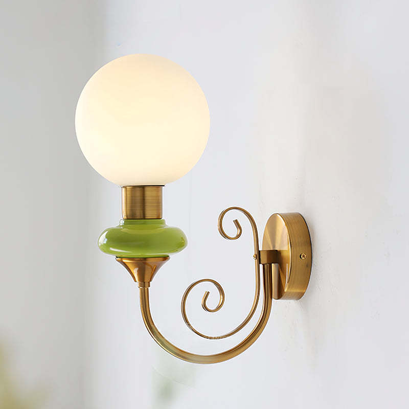 Onyx Iron Golden Finish Frame Spherical Glass 1-Light Wall Sconce -Homdiy