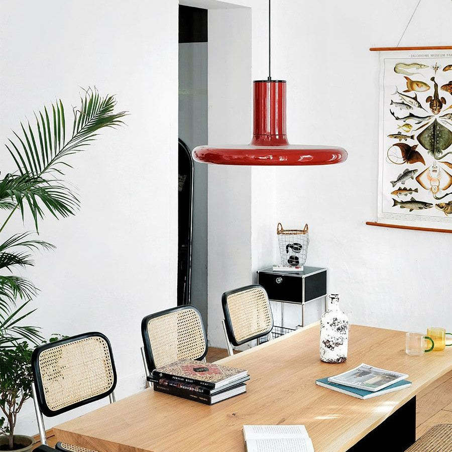 Vintage Red Metal Saucer Pendant Light -Homdiy