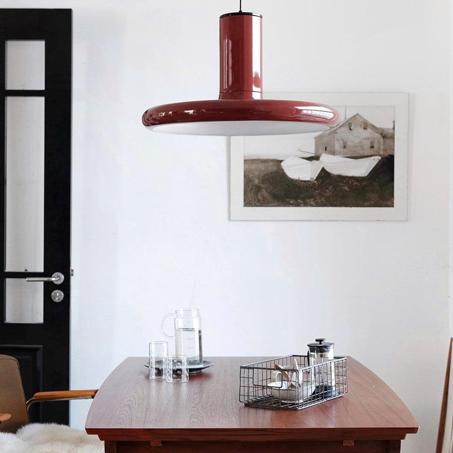 Vintage Red Metal Saucer Pendant Light -Homdiy