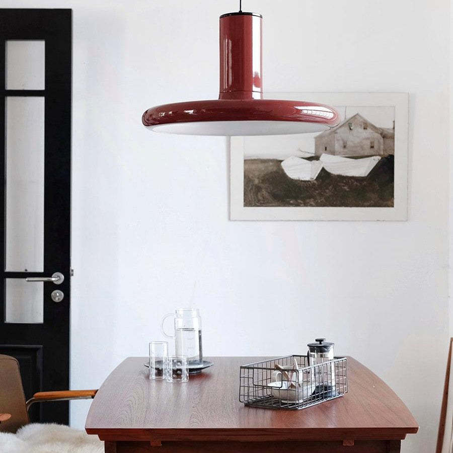 Vintage Red Metal Saucer Pendant Light -Homdiy