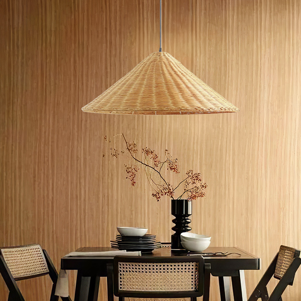 Woven Rattan Pendant Light Wicker Cone Lamp Shade