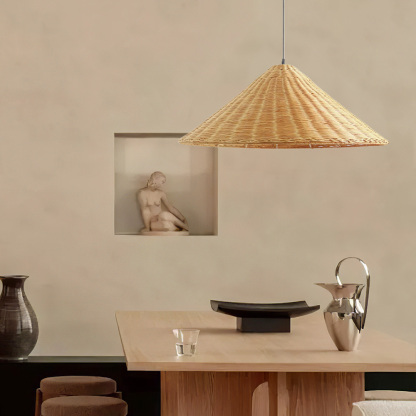 Woven Rattan Pendant Light Wicker Cone Lamp Shade