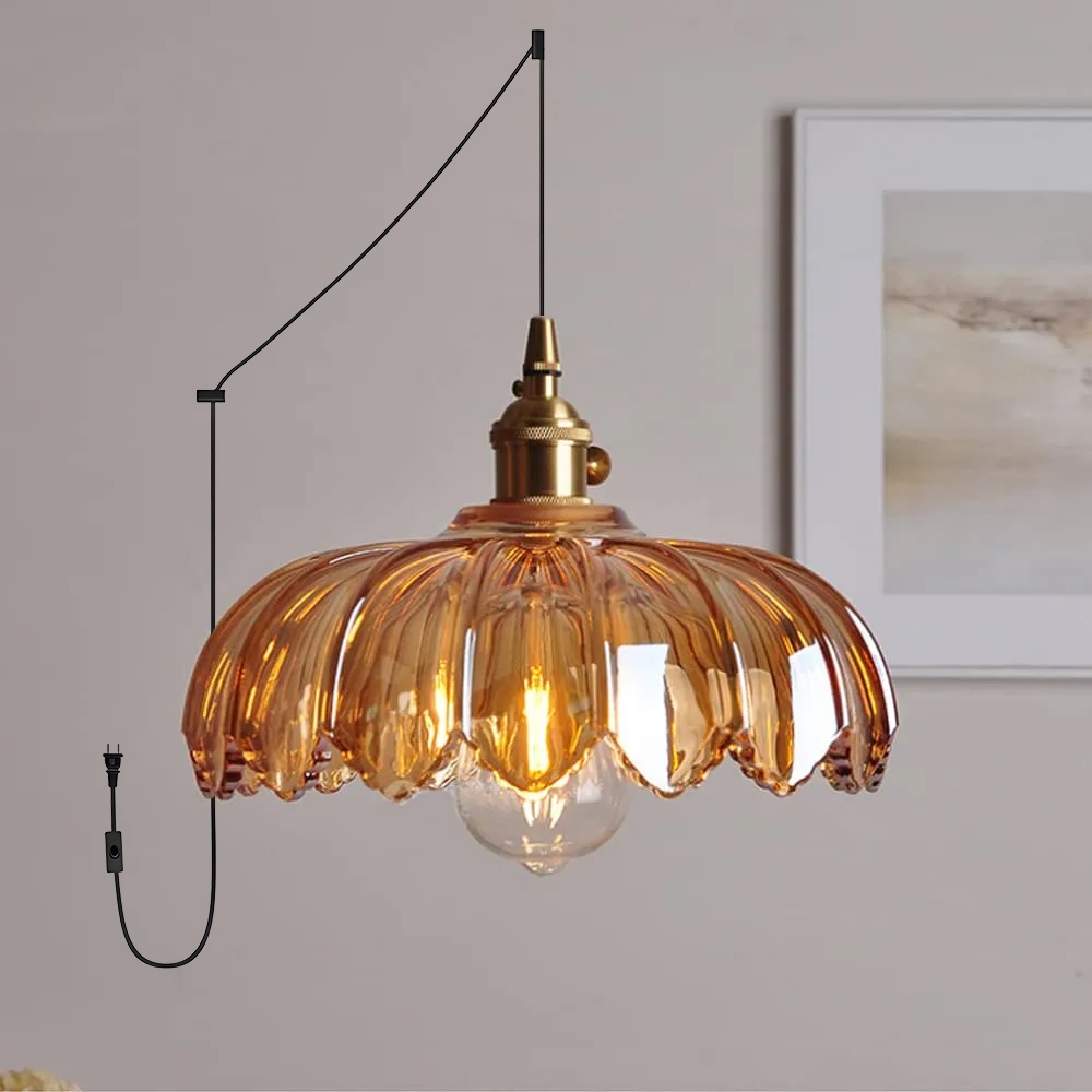 Vintage Scalloped Glass Flower Pendant Light