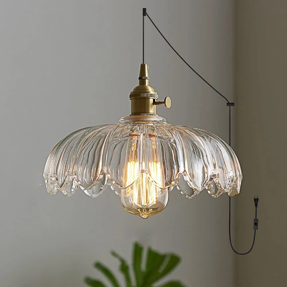 Vintage Scalloped Glass Flower Pendant Light