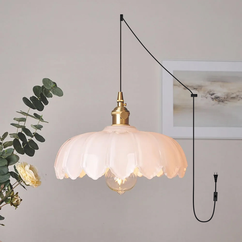 Vintage Scalloped Glass Flower Pendant Light