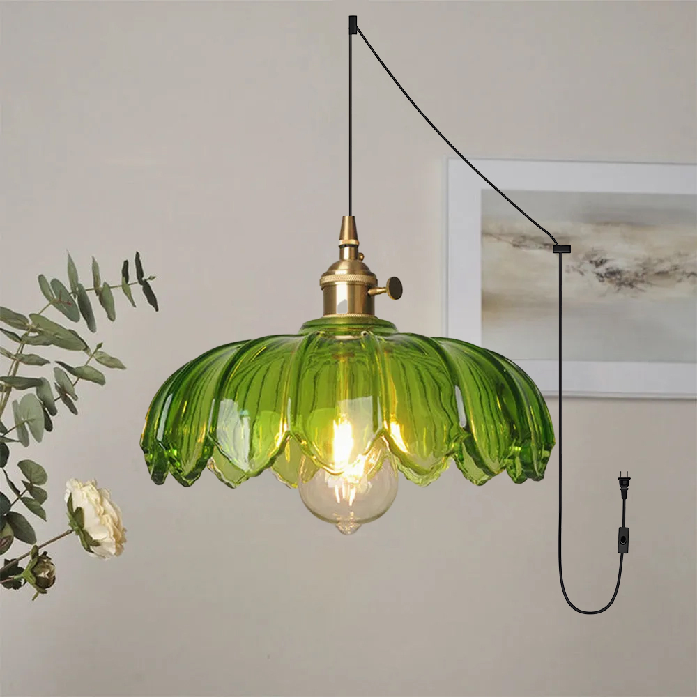Vintage Scalloped Glass Flower Pendant Light