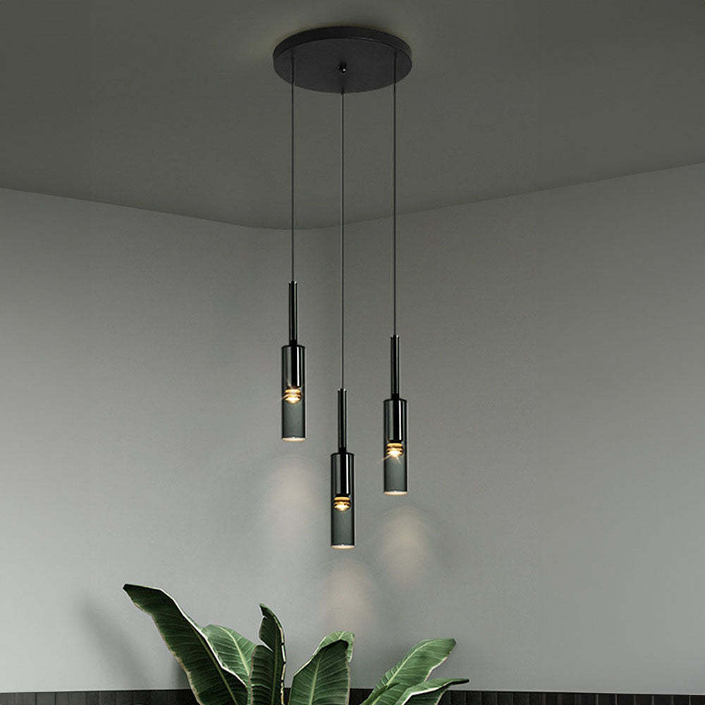 Smoke Grey Glass Tube Pendant Light -Homdiy