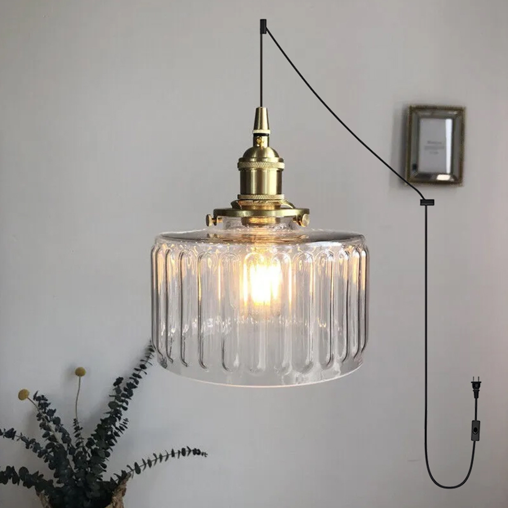 Retro Short Cylinder Wavy Glass Pendant Light