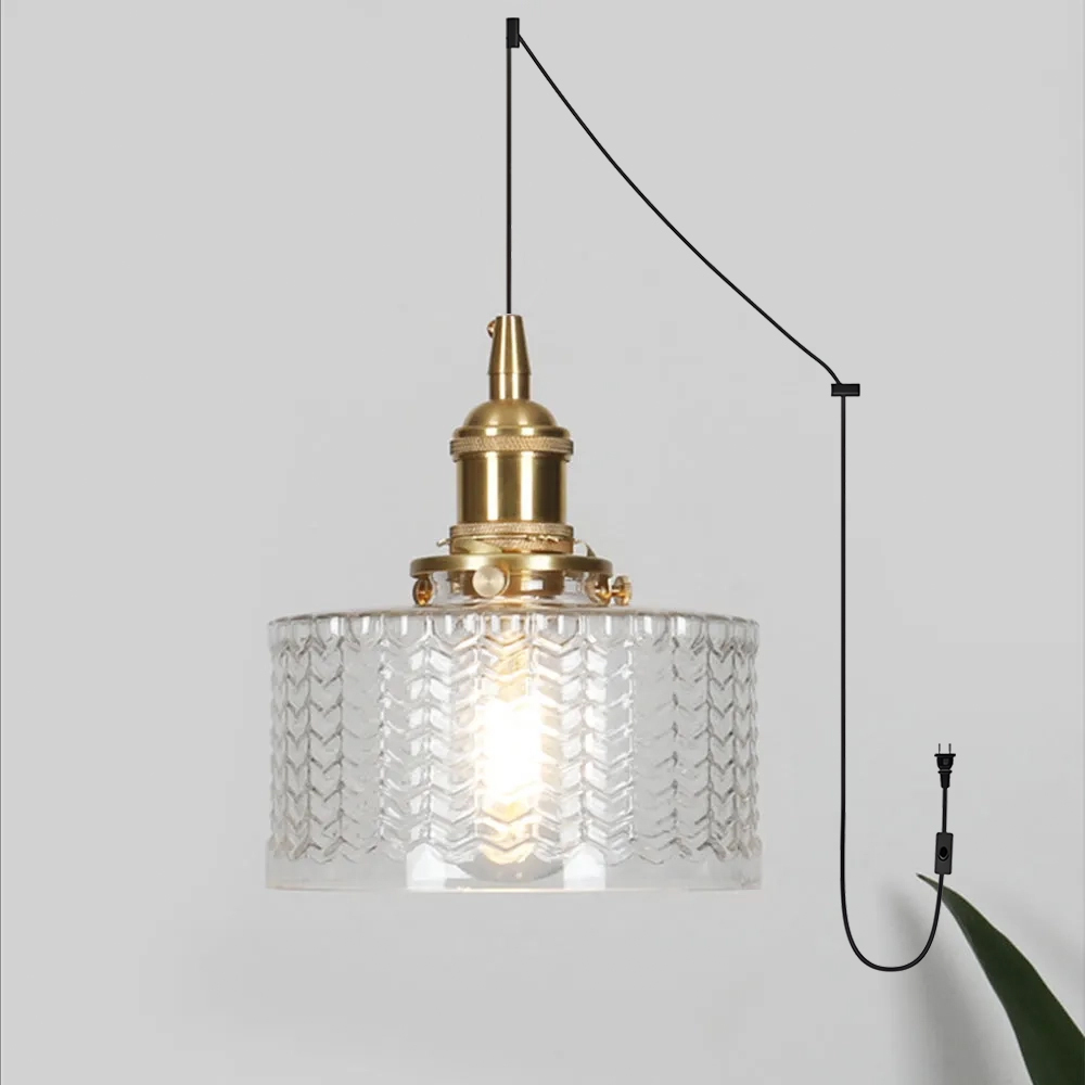 Retro Short Cylinder Wavy Glass Pendant Light