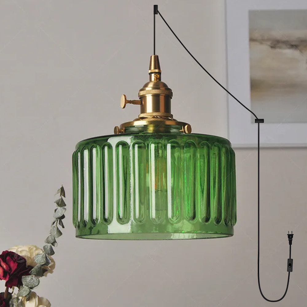 Retro Short Cylinder Wavy Glass Pendant Light