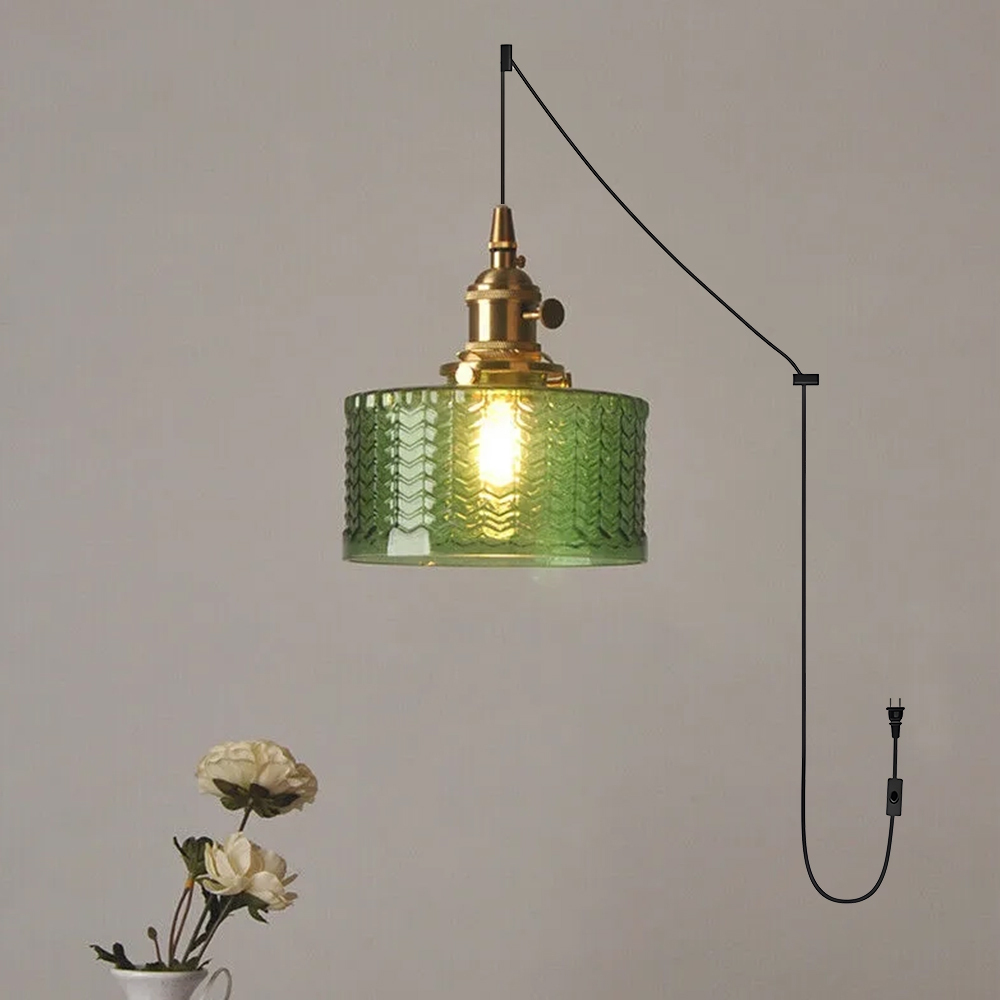 Retro Short Cylinder Wavy Glass Pendant Light