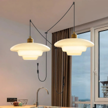 Homdiy Rod Pendant Light Antique Milk White Glass Kitchen Island Pendant Light