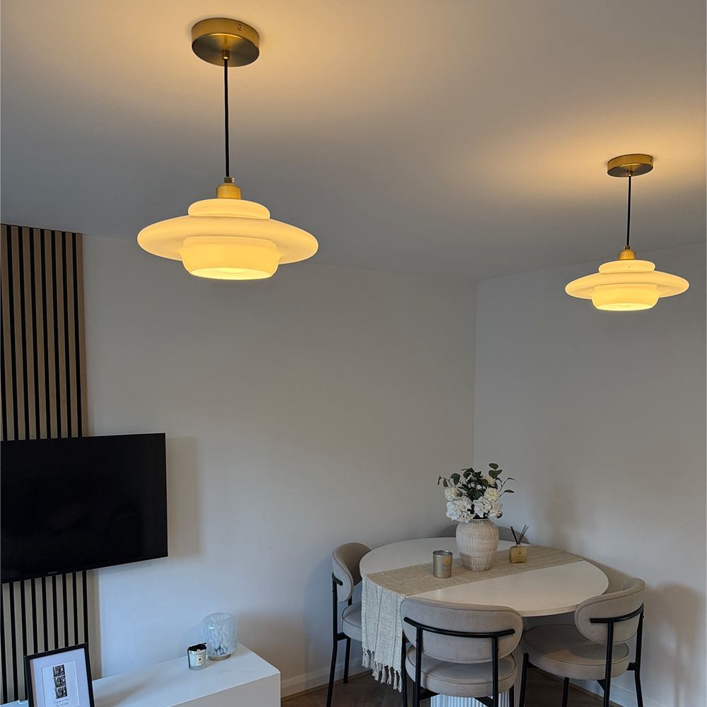 Set of 2 Retro Art Milk White Glass Rod Pendant Light