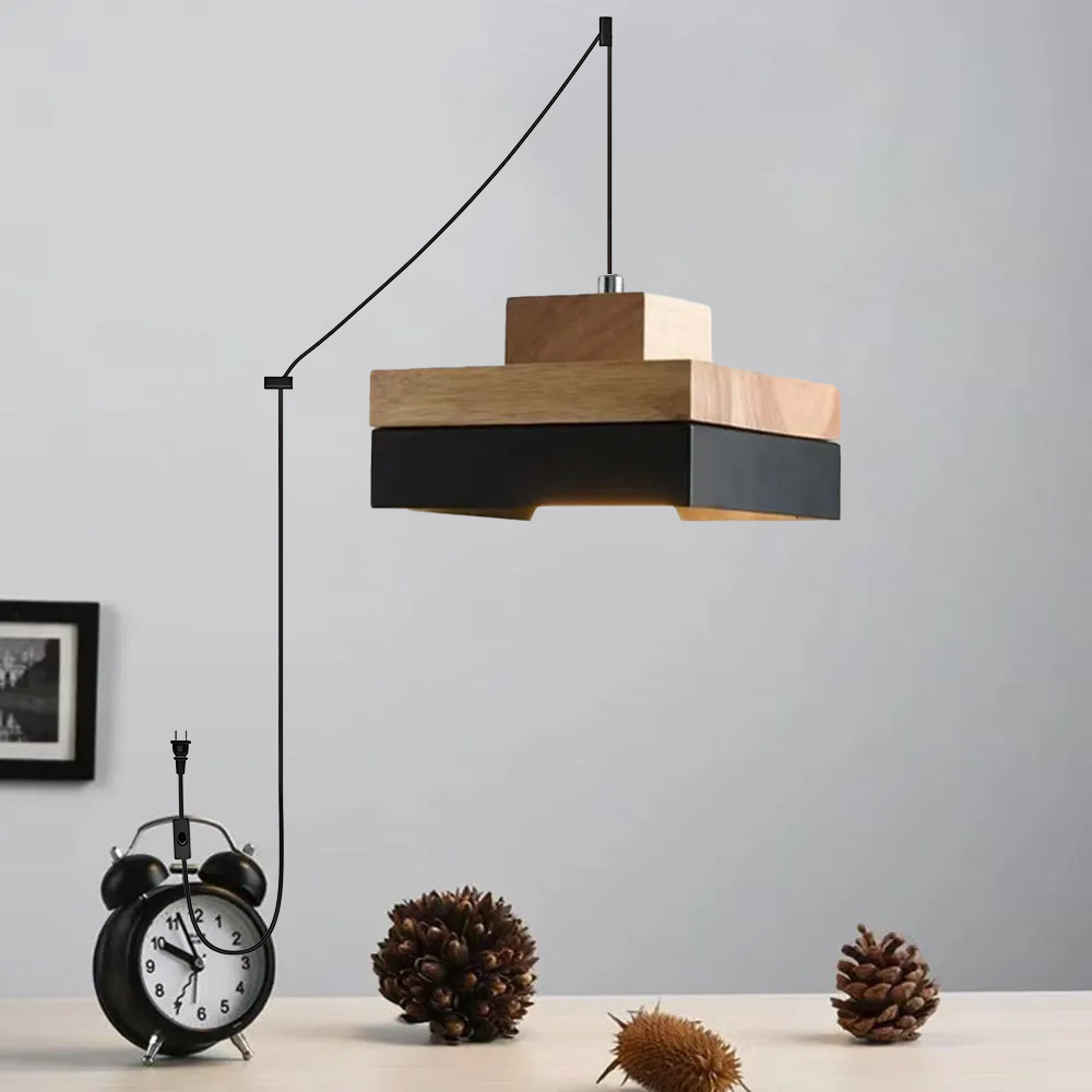 Medieval Plug-in Solid Wood Pendant Hanging Light