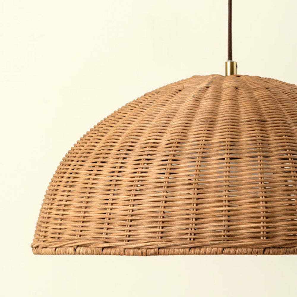 Simple Rattan Dome Pendant Light Wicker Hanging Lampshade -Homdiy