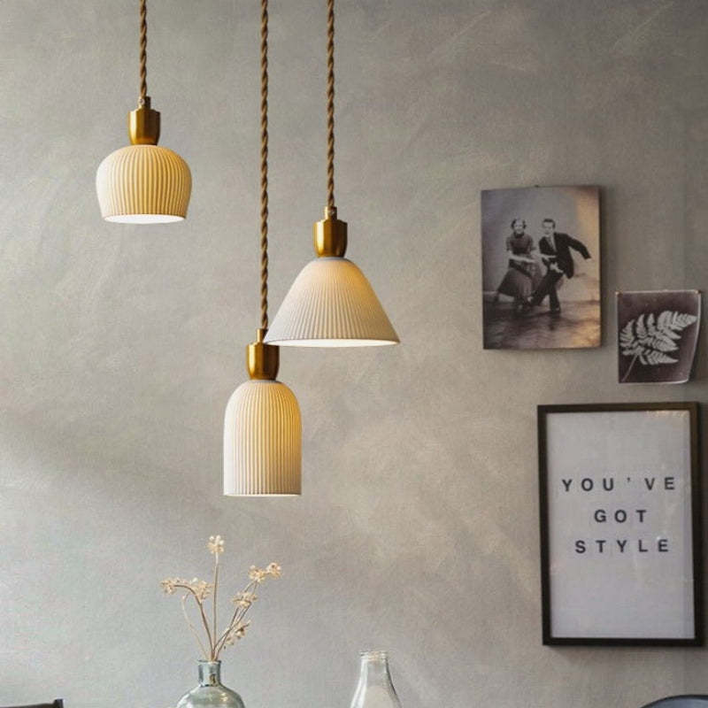 Nordic Pleated Ceramic Brass Cocoon Pendant Light -Homdiy