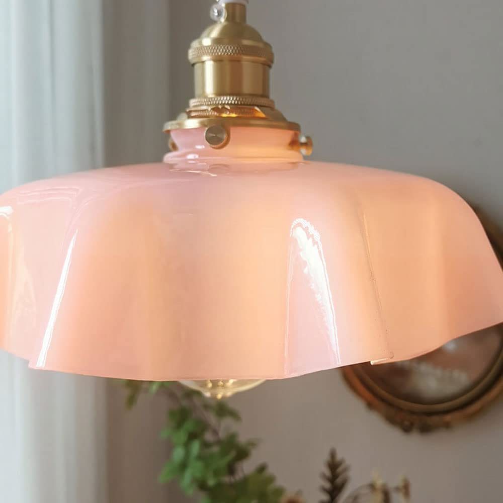 Vintage French Frilly Opaque Glass Pendant Light with ruffled draped shape -Homdiy