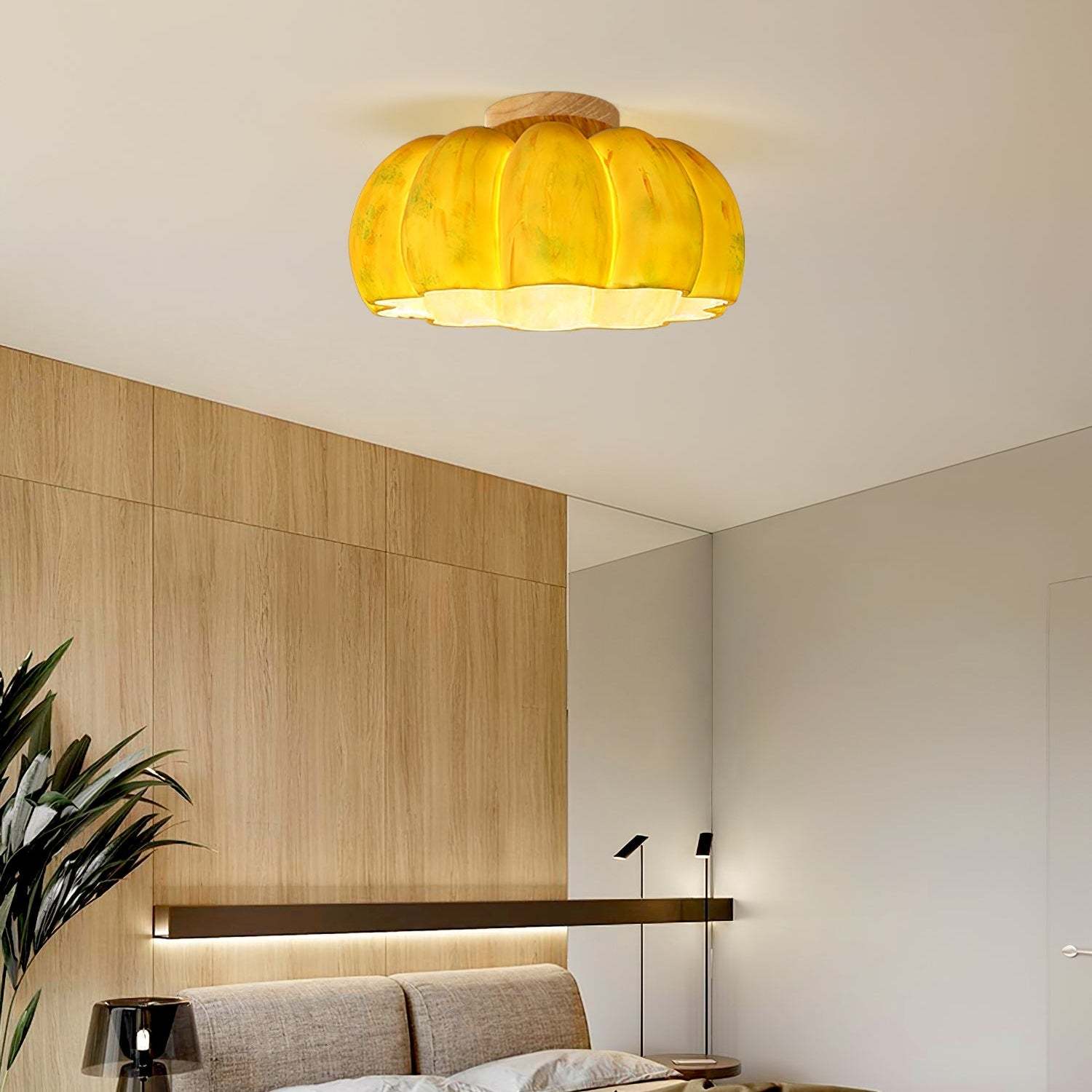Modern Cream Style Yellow Pumpkin Ceiling Light -Homdiy