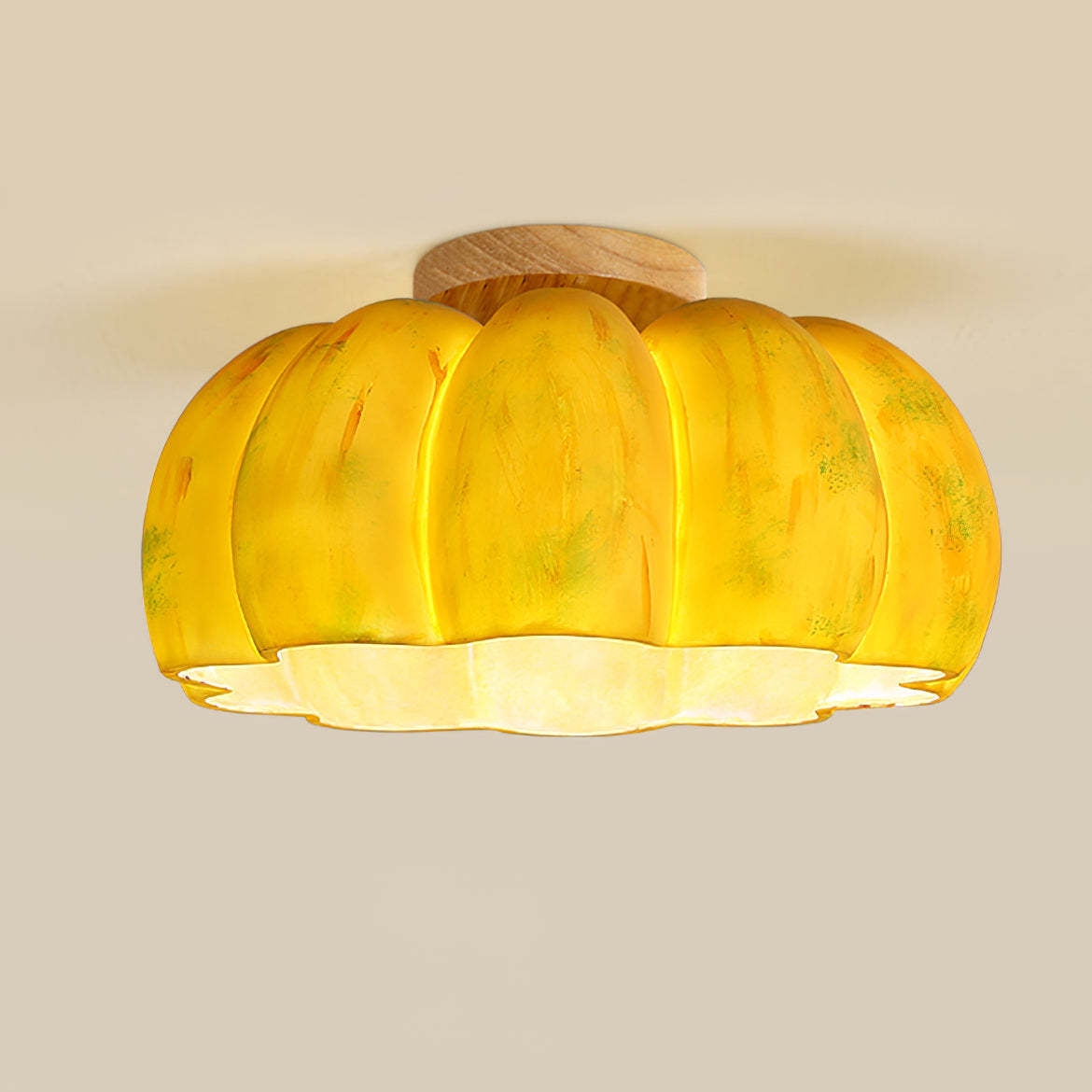 Modern Cream Style Yellow Pumpkin Ceiling Light -Homdiy