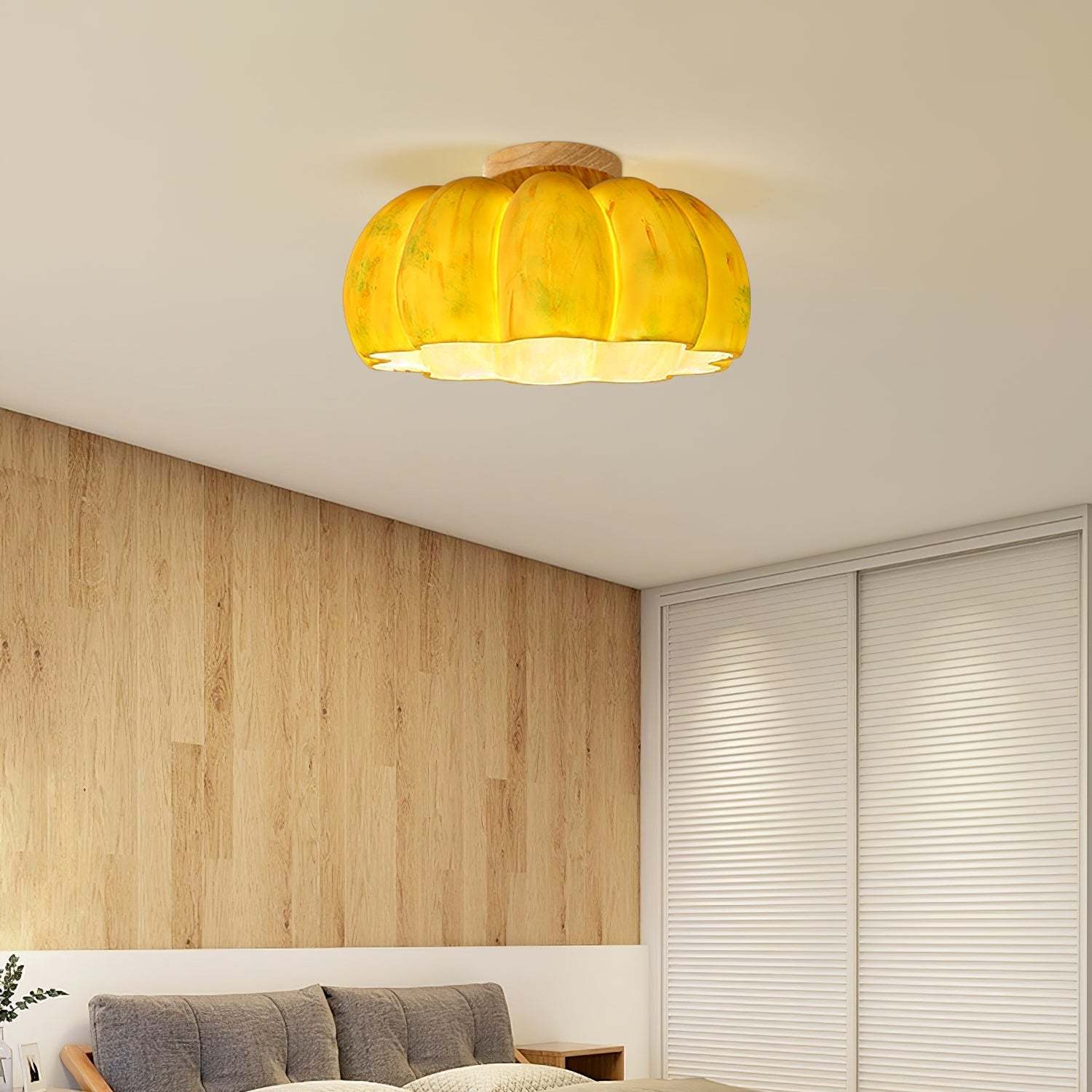 Modern Cream Style Yellow Pumpkin Ceiling Light -Homdiy