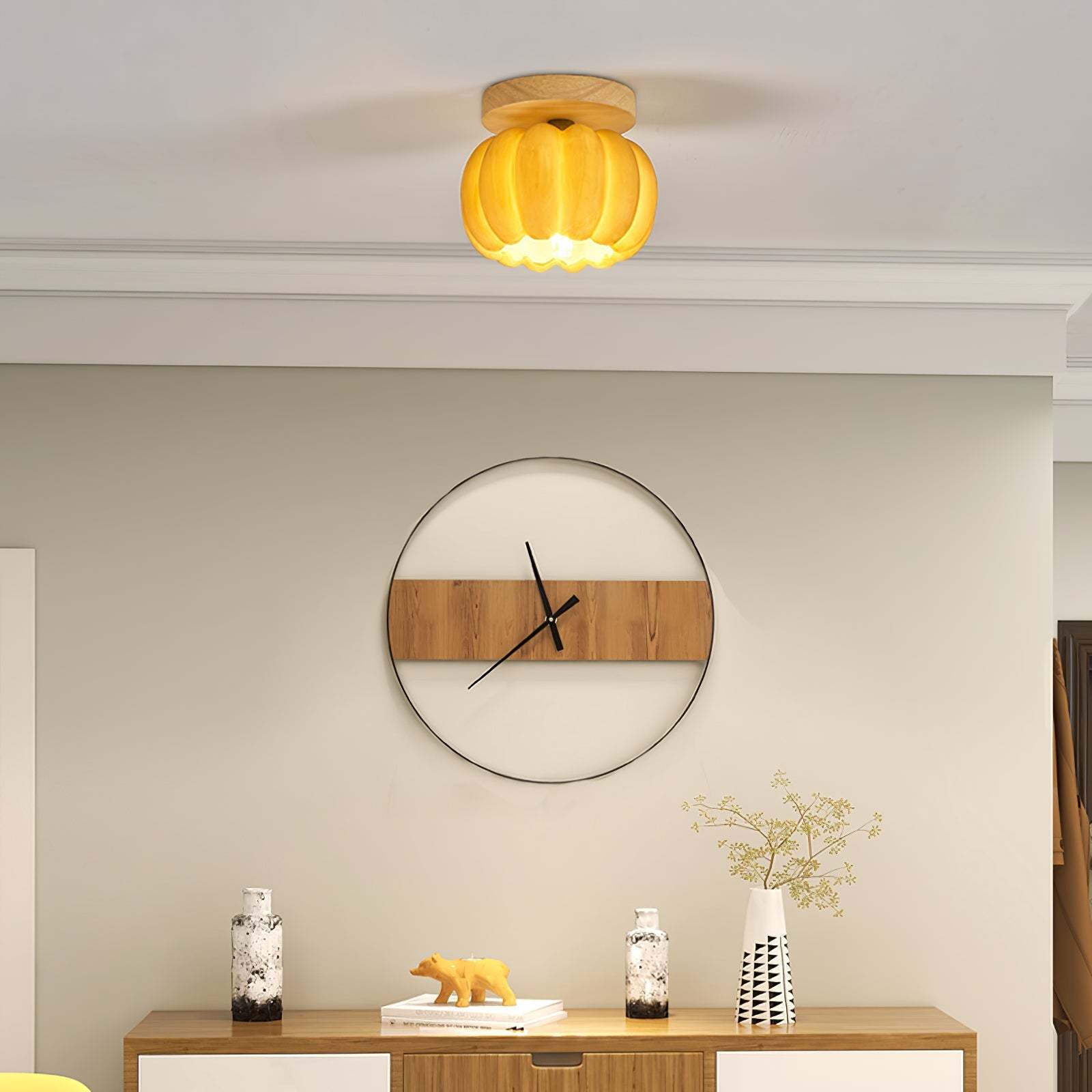 Modern Cream Style Yellow Pumpkin Ceiling Light -Homdiy