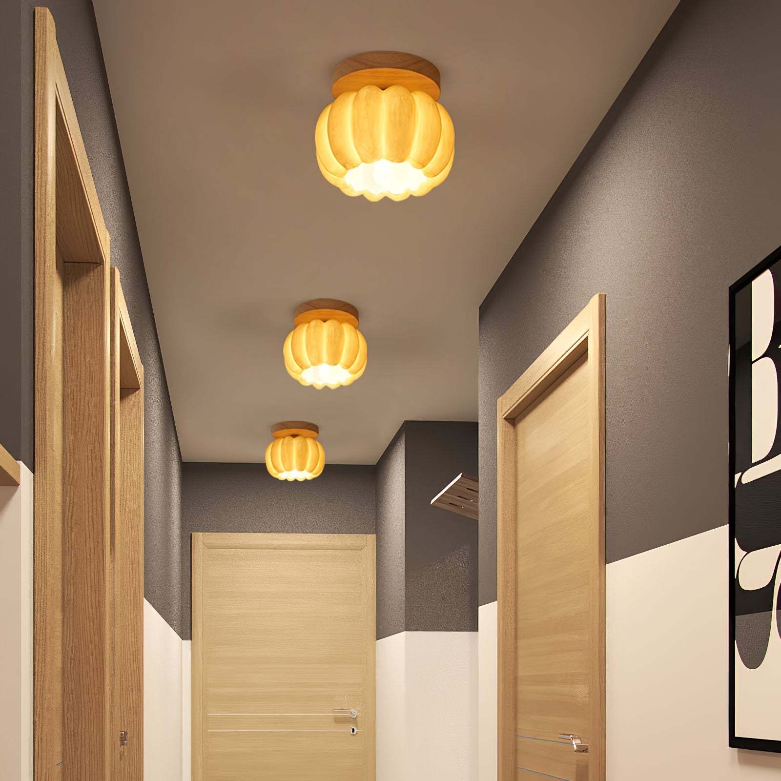 Modern Cream Style Yellow Pumpkin Ceiling Light -Homdiy