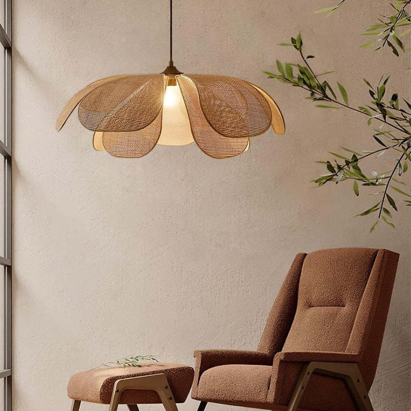 Rattan Petal Rustic Wicker Pendant Light -Homdiy