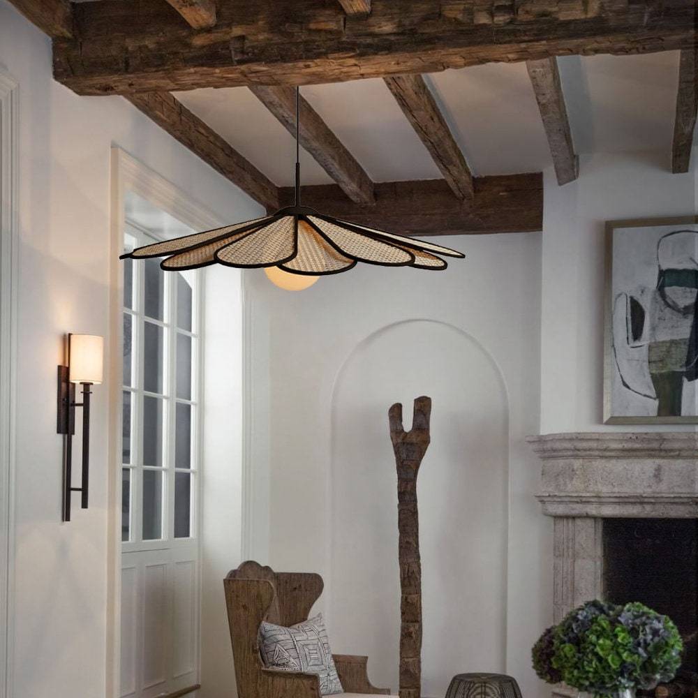 Modern Farmhouse Pendant Lighting Rattan Hanging Light -Homdiy