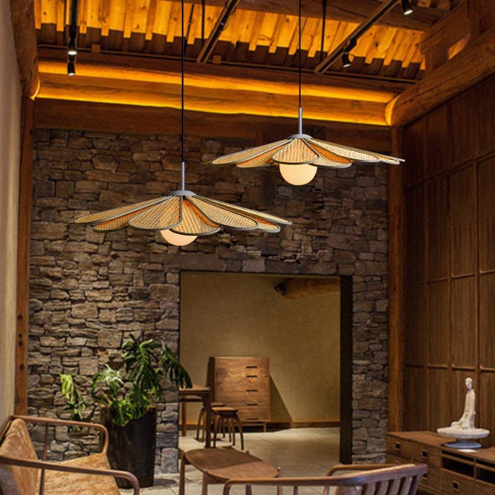 Modern Farmhouse Pendant Lighting Rattan Hanging Light -Homdiy