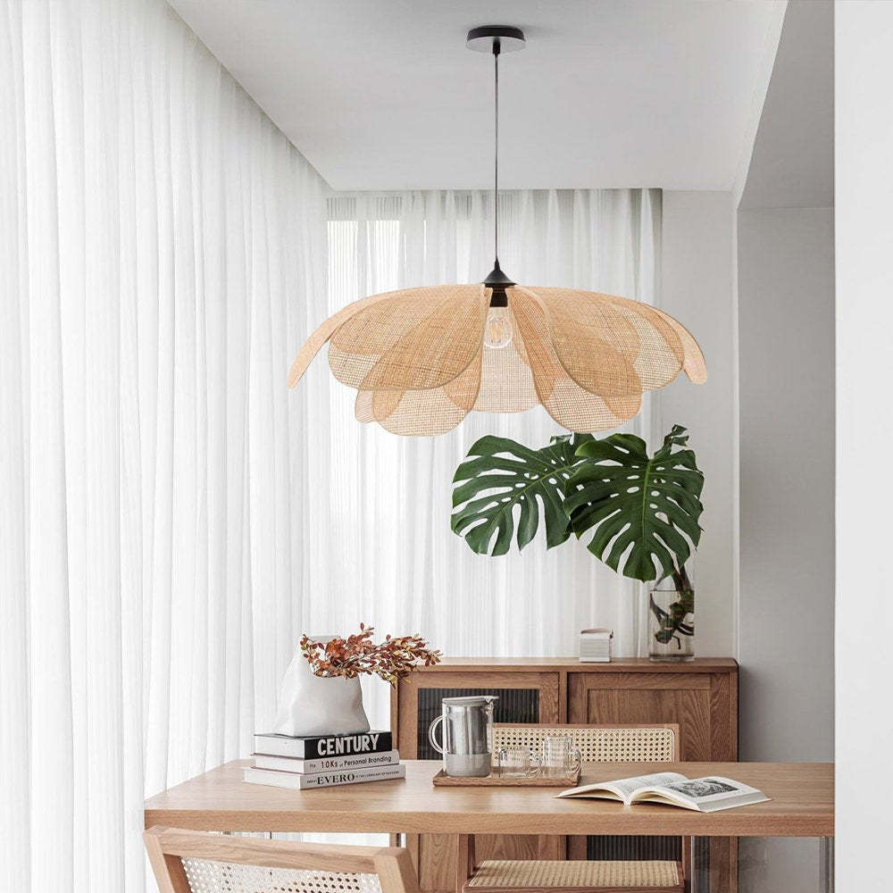 Creative Wabi Sabi Rattan Petal Flush Mount Ceiling Light -Homdiy