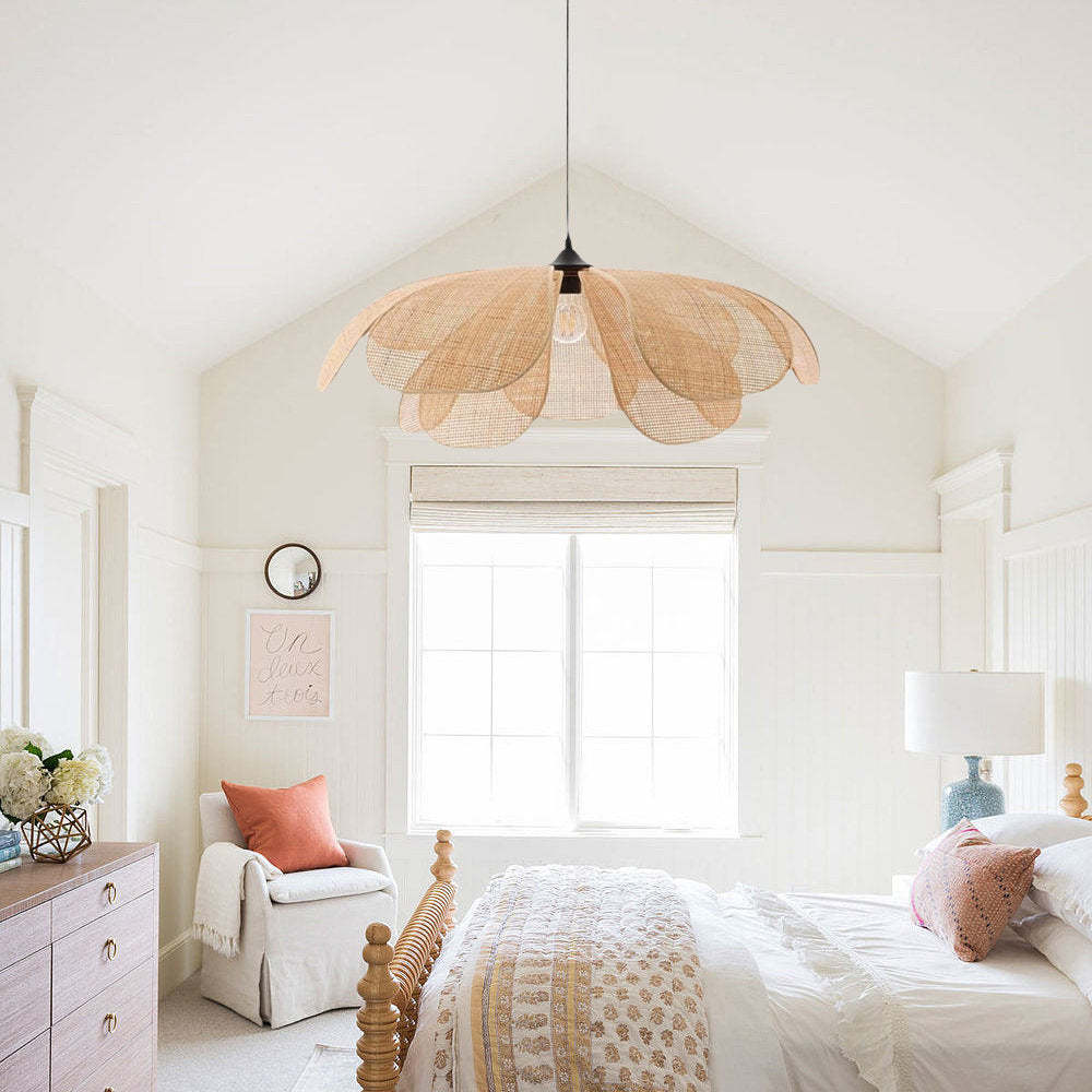 Creative Wabi Sabi Rattan Petal Flush Mount Ceiling Light -Homdiy