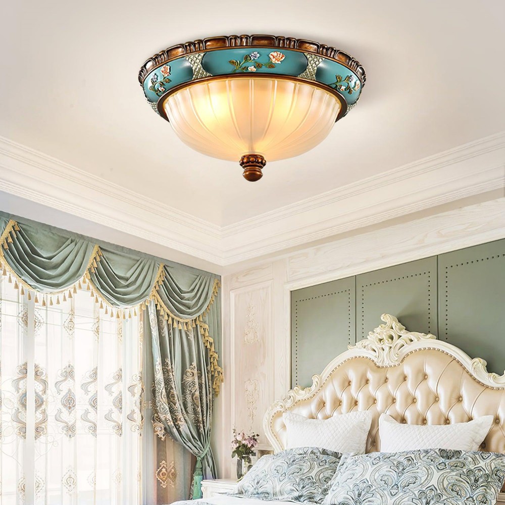 Retro Exquisite Resin Green Living Room Ceiling Light 