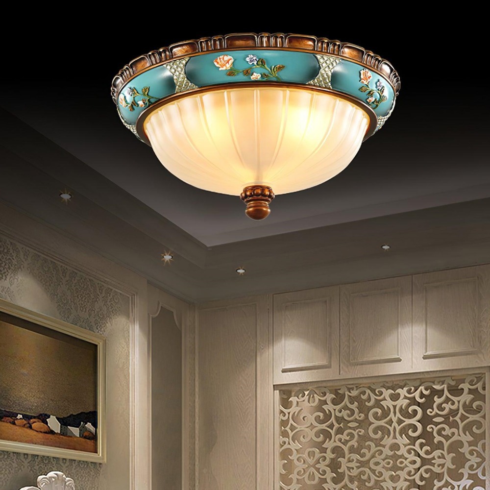 Retro Exquisite Resin Green Living Room Ceiling Light 
