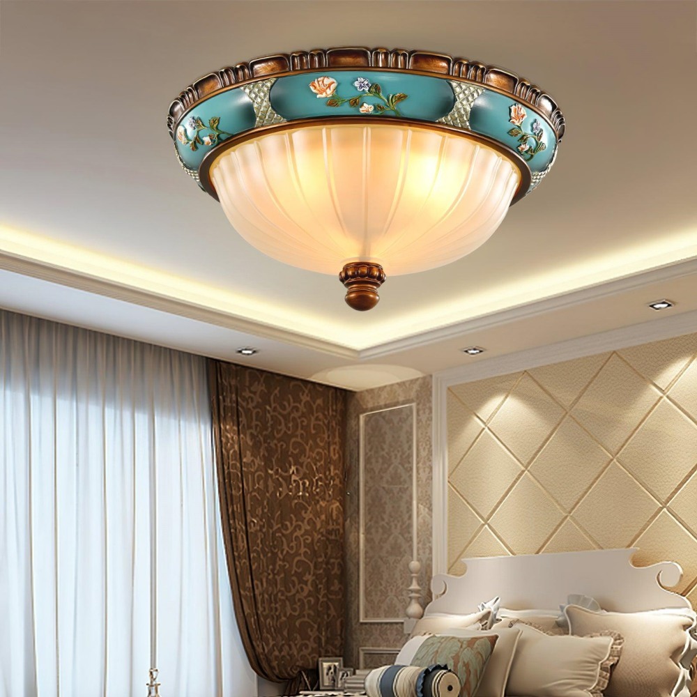 Retro Exquisite Resin Green Living Room Ceiling Light 