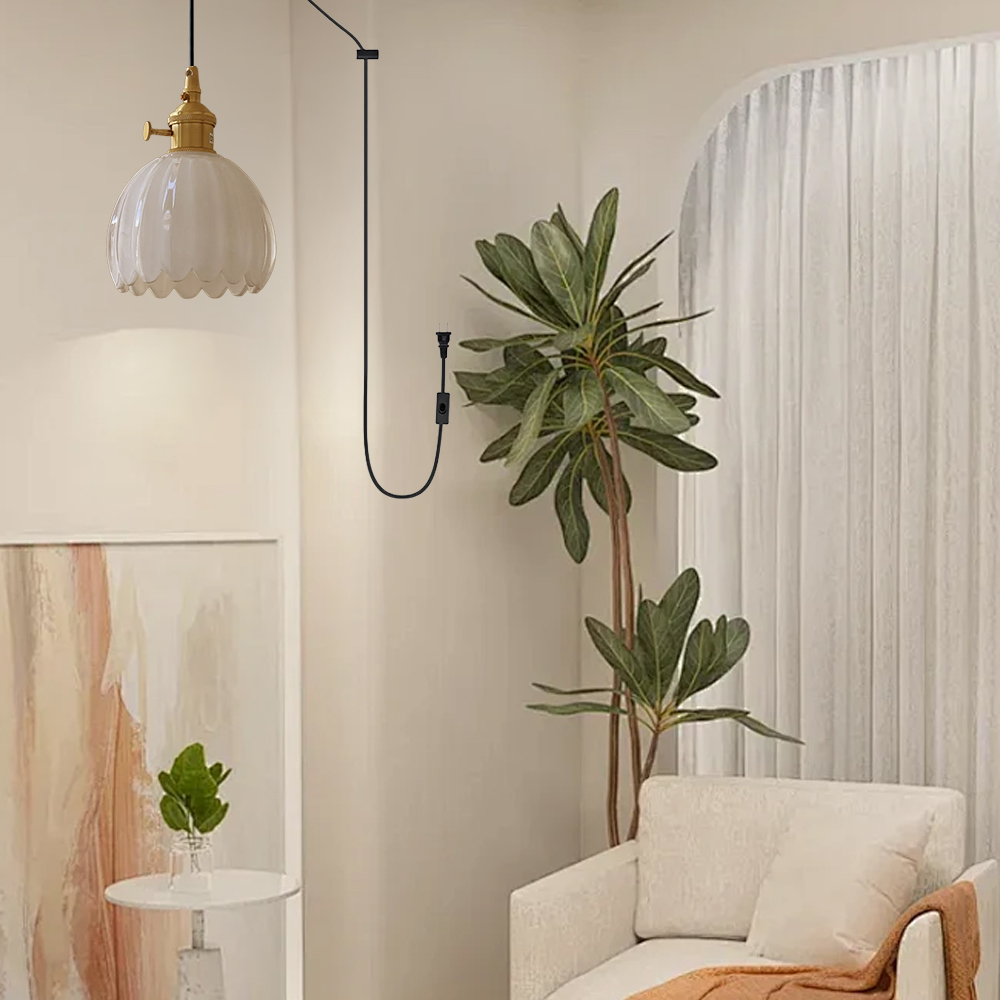 Retro Flower Glass Pendant Light