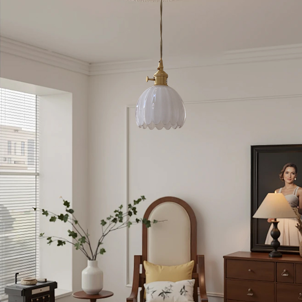 Retro Flower Glass Pendant Light